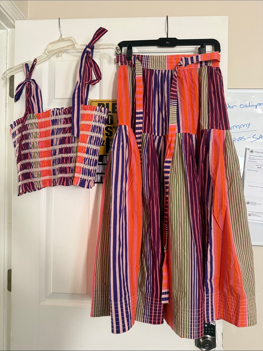 Striped Tie-Shoulder Crop Top & Midi Skirt Set - Multicolor